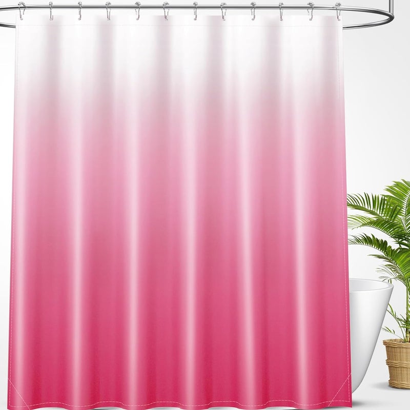 OLANLY Luxury Hot Pink and White Ombre Shower Curtain Sets with 12 Hooks, Waterproof and Washable Decorative Shower Curtains for Bathroom, 72x72 Inches - Image 1